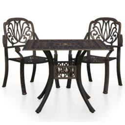 Berkfield Home 3 Piece Bistro Set Cast Aluminium Bronze in Brown - thumbnail 2