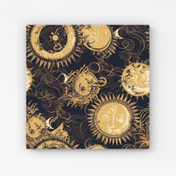 Warren Reed - Designer Moon & Sun Gold Blue Canvas in Yellow - Size: w10 inch x h10 inch - thumbnail 1