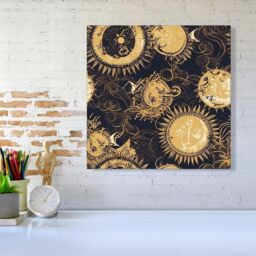 Warren Reed - Designer Moon & Sun Gold Blue Canvas in Yellow - Size: w10 inch x h10 inch - thumbnail 2