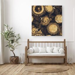 Warren Reed - Designer Moon & Sun Gold Blue Canvas in Yellow - Size: w10 inch x h10 inch - thumbnail 3