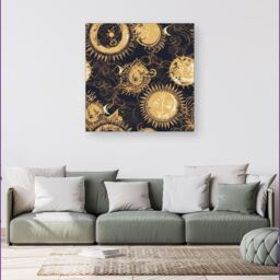 Warren Reed - Designer Moon & Sun Gold Blue Canvas in Yellow - Size: w10 inch x h10 inch - thumbnail 4