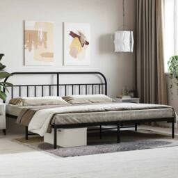 Berkfield Home Metal Bed Frame with Headboard Black 200x200 cm - thumbnail 2