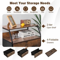 Gymax Industrial Cabinet Freestanding Dresser With 4 Drawer Top Shelf in Brown - thumbnail 9