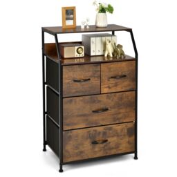 Gymax Industrial Cabinet Freestanding Dresser With 4 Drawer Top Shelf in Brown
