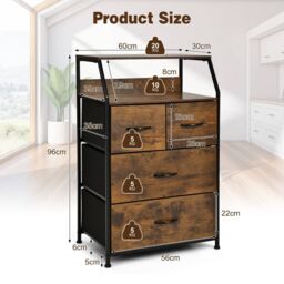 Gymax Industrial Cabinet Freestanding Dresser With 4 Drawer Top Shelf in Brown - thumbnail 2