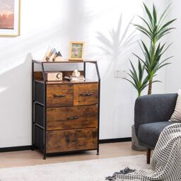 Gymax Industrial Cabinet Freestanding Dresser With 4 Drawer Top Shelf in Brown - thumbnail 3