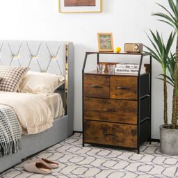 Gymax Industrial Cabinet Freestanding Dresser With 4 Drawer Top Shelf in Brown - thumbnail 4