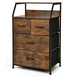 Gymax Industrial Cabinet Freestanding Dresser With 4 Drawer Top Shelf in Brown - thumbnail 6