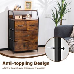 Gymax Industrial Cabinet Freestanding Dresser With 4 Drawer Top Shelf in Brown - thumbnail 5