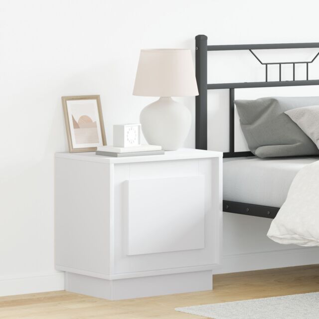 Berkfield Home Bedside Cabinet with LED Lights White 44x34, 5x45 cm - image 1