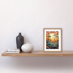 "Artery8 Wall Art Print Flock of Birds Flying at Sunrise Modern Folk Artwork Framed 9X7 Inch in Beige - Size: W7"" x H9""" - thumbnail 2