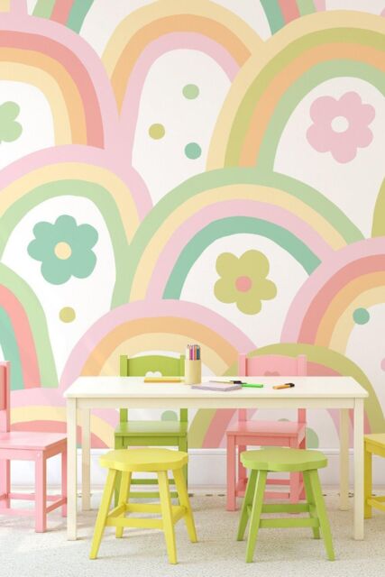 Origin Murals Rainbow Wobble Wall Mural in Green - Size: W300 cm x H240 cm - image 1