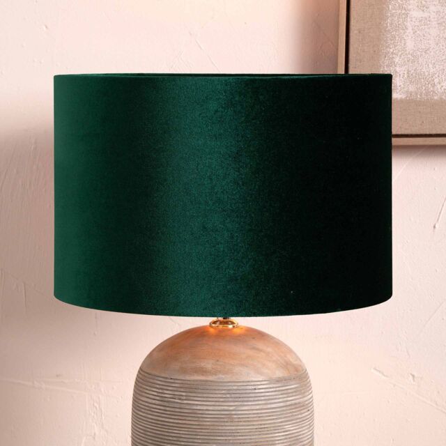 Ruma Forest Green Velvet Cylinder Shade for Table Lamps - Size: 12 inches - image 1