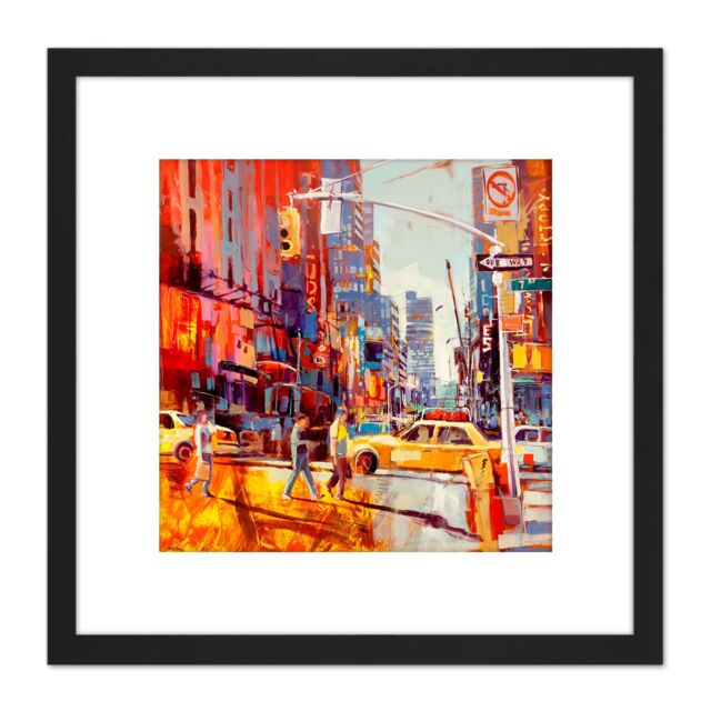 Artery8 Voka New York 7th Avenue Acrylic Painting 8X8 Inch Square Wooden Framed Wall Art Print Picture with Mount in Black - image 1