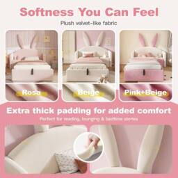 Merax 3ft Bunny Ears Kids Ottoman Bed with Nightstand for Childs 90 x 190 cm in Beige - Size: Single - thumbnail 4