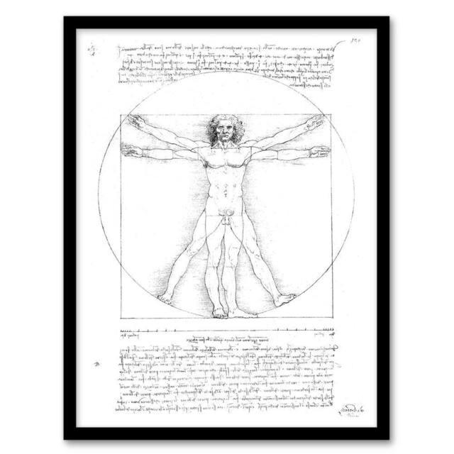 "Artery8 Vitruvian Man Black & White da Vinci Vintage Framed Wall Art Print - Size: W12"" x H16""" - image 1