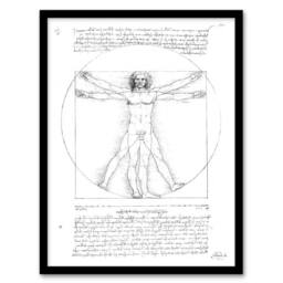 "Artery8 Vitruvian Man Black & White da Vinci Vintage Framed Wall Art Print - Size: W12"" x H16""" - thumbnail 1