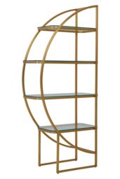 Orsina Left Half Moon Shelf Unit, Modern Retro Gold Shelf Unit, Four Sleek Glass Shelves, Art Deco Gold Shelves - thumbnail 2