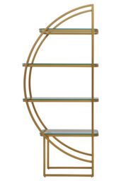 Orsina Left Half Moon Shelf Unit, Modern Retro Gold Shelf Unit, Four Sleek Glass Shelves, Art Deco Gold Shelves - thumbnail 1