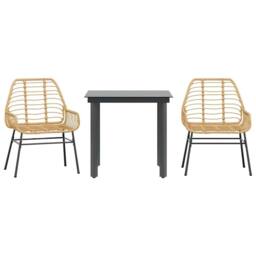 Berkfield Home 3 Piece Garden Dining Set Brown Poly Rattan Glass - thumbnail 2