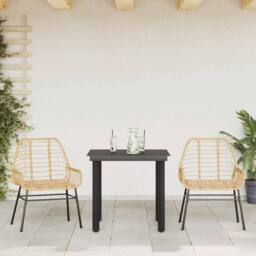 Berkfield Home 3 Piece Garden Dining Set Brown Poly Rattan Glass - thumbnail 3