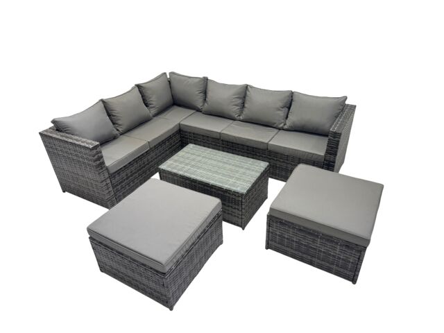 Fimous Outdoor Rattan Garden Furniture Set with 2 Big Stools Dark Grey Mixed - image 1
