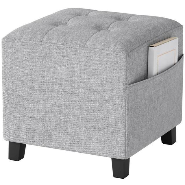 KORVIXA Light Grey Small Ottoman with Side Pocket & Rubber Wood Legs - Size: 100 cm x 100 cm - image 1