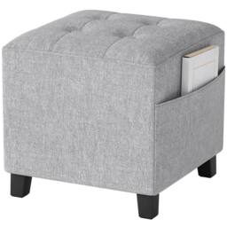KORVIXA Light Grey Small Ottoman with Side Pocket & Rubber Wood Legs - Size: 100 cm x 100 cm - thumbnail 1