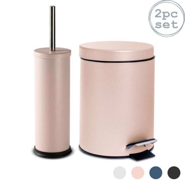 Harbour Housewares 3L Round Bathroom Bin & Brush Set - Slim Stainless Steel Bathroom Set in Pink - image 1