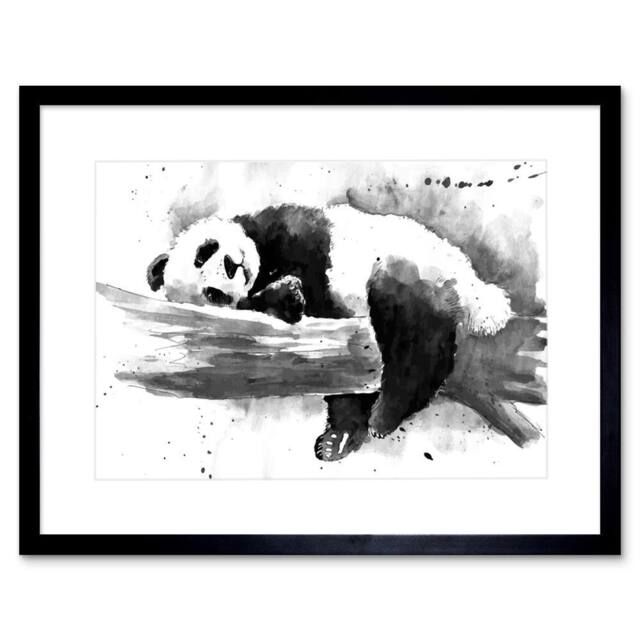 "Artery8 Panda Sleeping Watercolour Black White 12x16"" Framed Art Print in Grey - Size: W12"" x H16""" - image 1