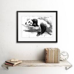 "Artery8 Panda Sleeping Watercolour Black White 12x16"" Framed Art Print in Grey - Size: W12"" x H16""" - thumbnail 2