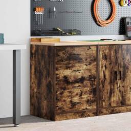 Berkfield Home Durable Garage Storage Cabinet Smoked Oak 60x51x85 cm Solid Wood Pine in Brown - Size: 60 x 51 x 85 cm - thumbnail 2