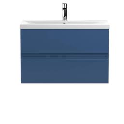 Balterley Mavesyn 2 Drawer Wall Hung Vanity Basin Unit, Dark Blue, 800mm in Blue - thumbnail 1