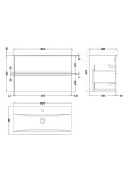 Balterley Mavesyn 2 Drawer Wall Hung Vanity Basin Unit, Dark Blue, 800mm in Blue - thumbnail 2