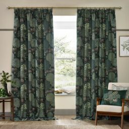 Morris & Co Brook Woodland Jacquard Room Darkening Pencil Pleat Curtains in Green - Size: 229 cm width x 229 cm drop - thumbnail 2