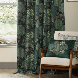 Morris & Co Brook Woodland Jacquard Room Darkening Pencil Pleat Curtains in Green - Size: 229 cm width x 229 cm drop - thumbnail 4