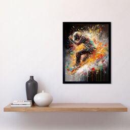 "Artery8 Wall Art Print Skateboarder Vibrant Splat Paint Action Shot Art Framed in Black - Size: W12"" x H16""" - thumbnail 2