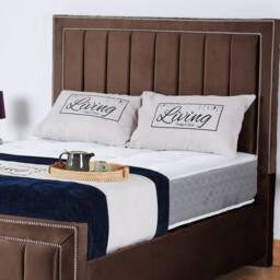 UK Bed Furniture Fiona Slatted Base Upholstered Bed with 48 Inch Headboard in Brown - Size: Small Double - thumbnail 2