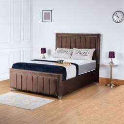 UK Bed Furniture Fiona Slatted Base Upholstered Bed with 48 Inch Headboard in Brown - Size: Small Double - thumbnail 1