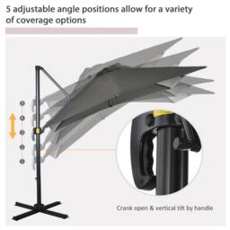 OUTSUNNY Square Cantilever Roma Parasol 360° Rotation w/ Hand Crank in Grey - thumbnail 5