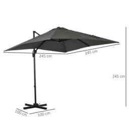 OUTSUNNY Square Cantilever Roma Parasol 360° Rotation w/ Hand Crank in Grey - thumbnail 3
