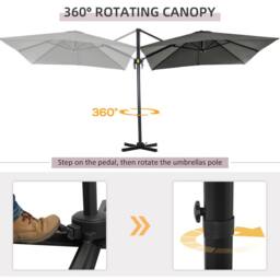 OUTSUNNY Square Cantilever Roma Parasol 360° Rotation w/ Hand Crank in Grey - thumbnail 4