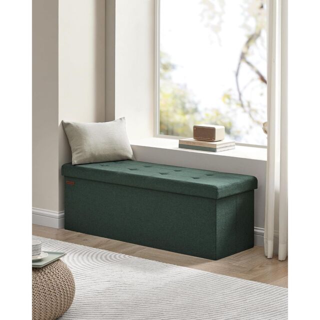 SONGMICS Large Storage Ottoman Bench Folding Foot Rest End Bed Easy Assembly in Bottle Green - image 1