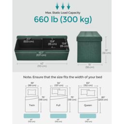 SONGMICS Large Storage Ottoman Bench Folding Foot Rest End Bed Easy Assembly in Bottle Green - thumbnail 3