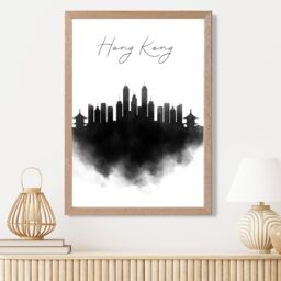 ARTZE Hong Kong Watercolour Skyline City Framed Print SIZE: A2 with Oak Frame in Black - Size: A4 - thumbnail 2