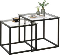 Huhote Nesting Tables 2 Set Glass Top Metal Frame End Table for Living Room in Black - thumbnail 2