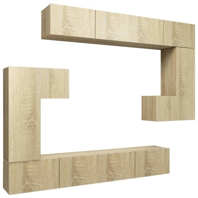 Berkfield Home 8 Piece TV Cabinet Set Sonoma Oak Engineered Wood in Light Tan - image 1