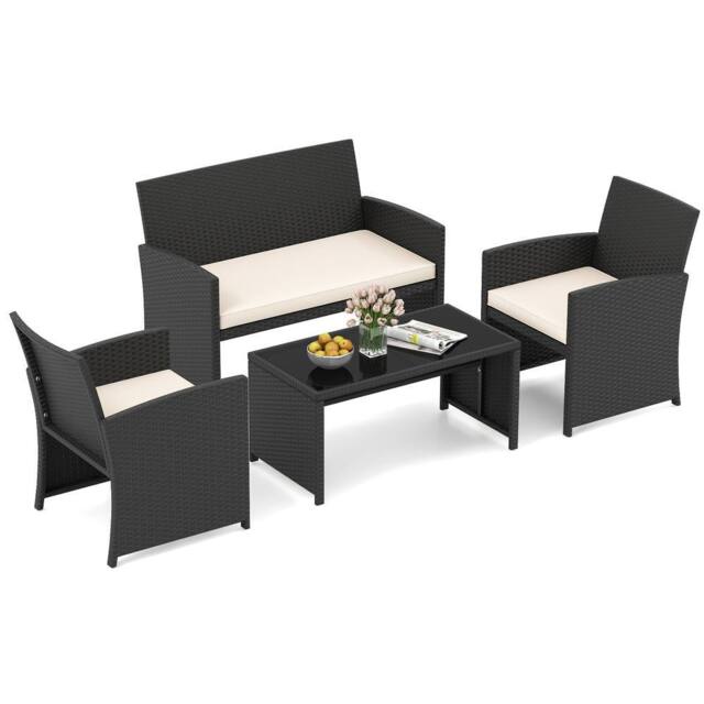 Costway 4PCS Patio Rattan Conversation Set Wicker Loveseat Armchairs w/Cushion - image 1