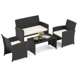 Costway 4PCS Patio Rattan Conversation Set Wicker Loveseat Armchairs w/Cushion - thumbnail 1