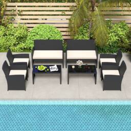 Costway 4PCS Patio Rattan Conversation Set Wicker Loveseat Armchairs w/Cushion - thumbnail 5
